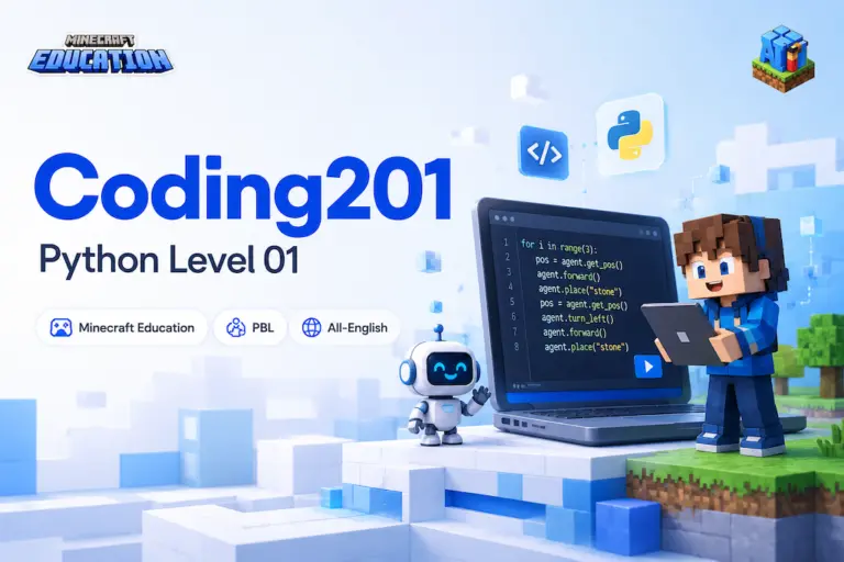 Minecraft Education Coding201 Python Level01 全英文 PBL 工业工程与战术自动化编程（高阶）